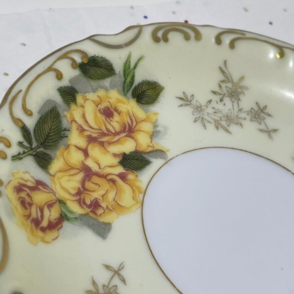 Vintage Lefton China Yellow Floral Peek a Boo Luster Wear Footed Teacup Saucer - Picture 5 of 10